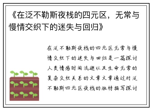 《在泛不勒斯夜栈的四元区，无常与慢情交织下的迷失与回归》